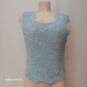 Great Cavalier by St pauL Blouse Vintage Size L Blue Sleeveless Textured  Blouse